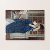 ヴィクトリア時代の図書館で読書に耽ける女性 ジグソーパズル (横)