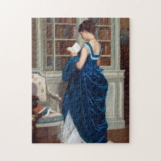 ヴィクトリア時代の図書館で読書に耽ける女性 ジグソーパズル (縦)