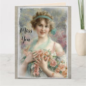 ヴィクトリア時代の女性とバラの水彩背景 カード (正面)