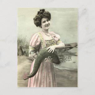 ヴィクトリア時代の女性と魚の池 エイプリル・フール ポストカード