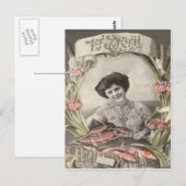 ヴィクトリア時代の女性 魚 エイプリルフール Poisson d'avril ポストカード (正面/裏面)