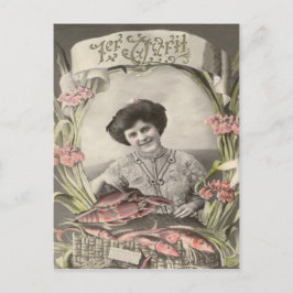 ヴィクトリア時代の女性 魚 エイプリルフール Poisson d'avril ポストカード