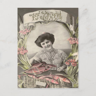 ヴィクトリア時代の女性 魚 エイプリルフール Poisson d'avril ポストカード