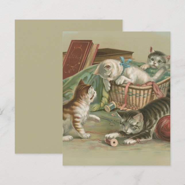 ヴィクトリア時代の子猫のミシン入れ遊び (正面/裏面)