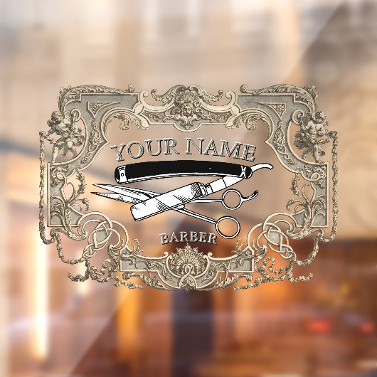 ヴィクトリア時代の蒸気パンク理容師テンプレート ウィンドウサイン (シート2)