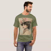 ヴィクトリア時代の貴婦人の花柄の帽子 - エレガントな肖像画 Tシャツ (正面フル)