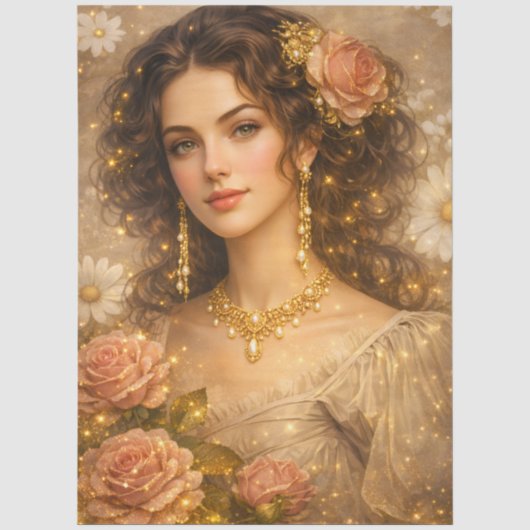 ヴィクトリア時代の貴婦人の金のバラの肖像画スタイル 薄葉紙 (正面)