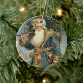 ヴィクトリア朝のサンタクロースとクリスマスツリー セラミックオーナメント
