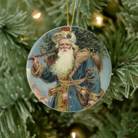 ヴィクトリア朝のサンタクロースとクリスマスツリー セラミックオーナメント (ツリー)