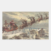 ヴィクトリア朝のサンタクロースのそり クリスマスイブのビンテージ 長方形シール (正面)