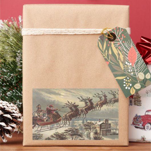 ヴィクトリア朝のサンタクロースのそり クリスマスイブのビンテージ 長方形シール (クリスマス)