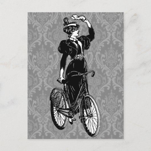 ヴィクトリア朝のレディー自転車イラスト ポストカード (正面)