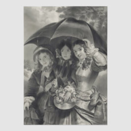 ヴィクトリア朝の女性の傘 雨の日 黒と白 薄葉紙