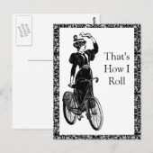 ヴィクトリア朝の女性の自転車イラスト ポストカード (正面/裏面)