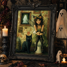ヴィクトリア朝の妖精と黒猫のハロウィン ウォールアート