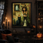 ヴィクトリア朝の妖精と黒猫のハロウィン ウォールアート