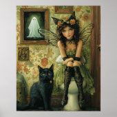 ヴィクトリア朝の妖精と黒猫のハロウィン ウォールアート (正面)