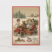 ヴィクトリア朝の子供のおもちゃの車のクリスマスカード カード (正面)
