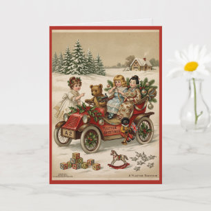 ヴィクトリア朝の子供のおもちゃの車のクリスマスカード カード