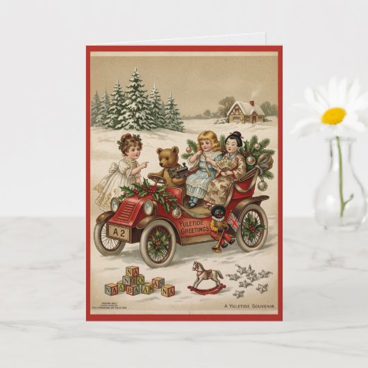 ヴィクトリア朝の子供のおもちゃの車のクリスマスカード カード (小さな植物)