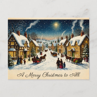 ヴィクトリア朝の村のクリスマスグリーティングカード ポストカード