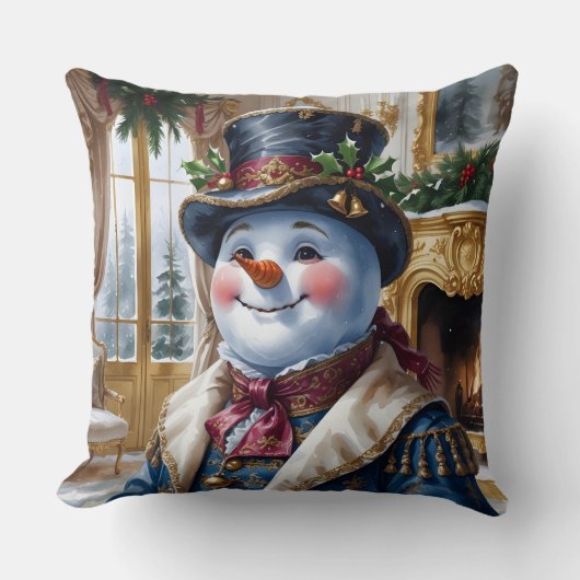 ヴィクトリア朝の雪だるまのクリスマスデザイン クッション (正面)