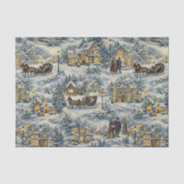ヴィクトリア朝の雪に覆われた村のクリスマスイラスト 薄葉紙