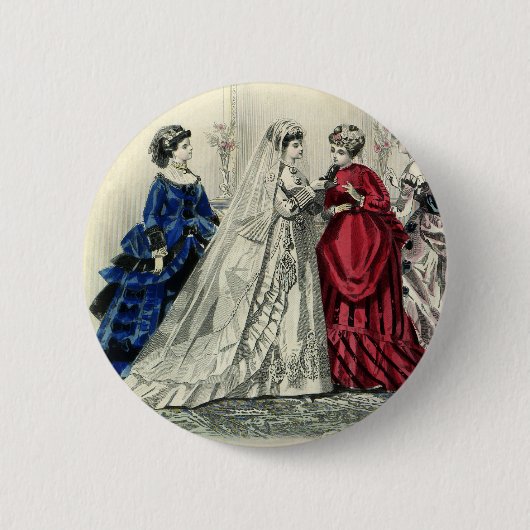 ヴィクトリア朝風の結婚式の花嫁の肖像画 缶バッジ (正面)