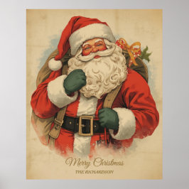 ヴィクトリア朝風サンタクロースのレトロクリスマスアート ポスター