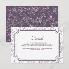 ヴィクトリア調のくすんだパープルのラインアートの結婚式の詳細 エンクロージャーカード