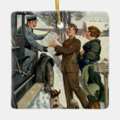 ヴィクトリア調のクリスマスの郵便配達 セラミックオーナメント (正面)
