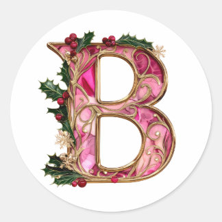 ヴィクトリア調のクリスマス ピンクゴールド ヒイラギ モノグラム B ラウンドシール