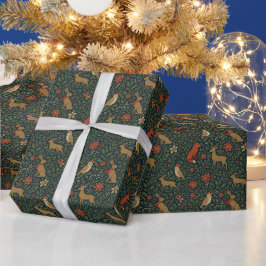 ヴィクトリア調のクリスマス・フラワー柄 ラッピングペーパー