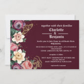 ヴィクトリア調のブルゴーニュフラワーの結婚式 招待状 (正面)