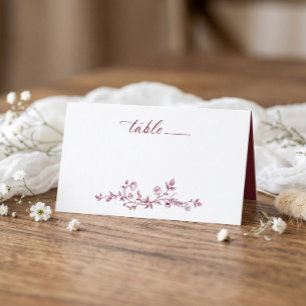 ヴィクトリア調のブルゴーニュ色のフランス風フラワーモチーフの結婚式 プレイスカード