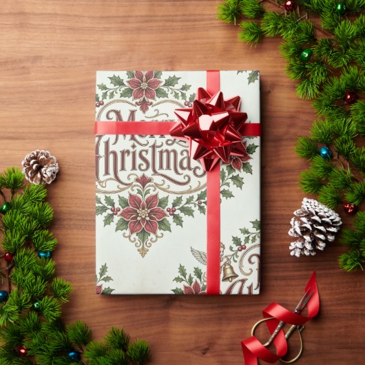 ヴィクトリア調のメリークリスマス ラッピングペーパー (クリスマスギフト)