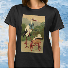 ヴィクトリア調の古風なコウノトリと乳母車 Tシャツ