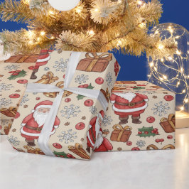 ヴィクトリア調の水彩サンタ クリスマスコレクション ラッピングペーパー