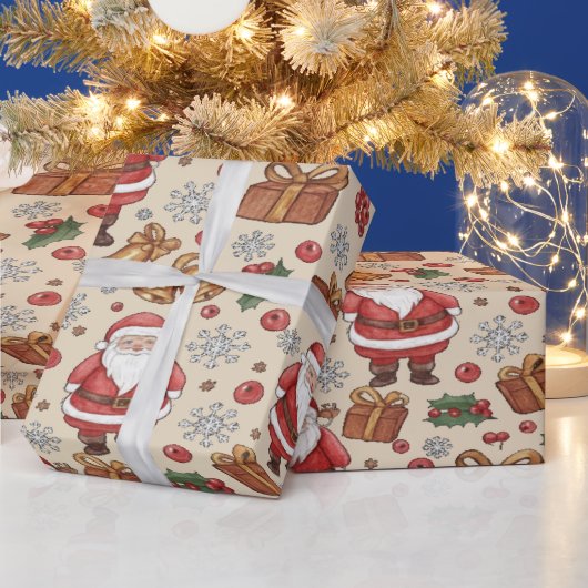 ヴィクトリア調の水彩サンタ クリスマスコレクション ラッピングペーパー (クリスマス)