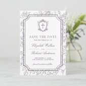 ヴィクトリア調の白とくすんだ紫のカトリック結婚式 セーブザデート (スタンド正面)