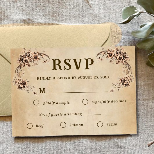 ヴィクトリア調の花嫁RSVP 出欠カード