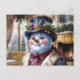 ヴィクトリア調の雪だるまのクリスマスデザイン シーズンポストカード