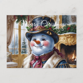 ヴィクトリア調の雪だるまのクリスマスデザイン シーズンポストカード