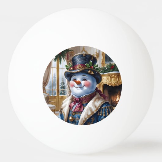 ヴィクトリア調の雪だるまのクリスマスデザイン 卓球ボール (正面)