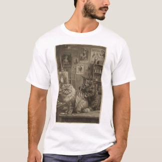 ヴィクトリア調の面白いセピア猫のタトゥーアーティスト Tシャツ