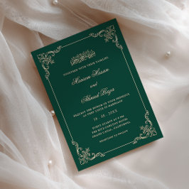 ヴィクトリア調の額縁 ゴールド エメラルドグリーン ムスリムの結婚式 招待状
