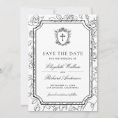 ヴィクトリア調の黒と白のカトリック結婚式 セーブザデート (正面)