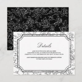 ヴィクトリア調の黒と白の線画の結婚式の詳細 エンクロージャーカード