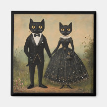 ヴィクトリア調の黒猫のカップル ビンテージ フォークアート ゴシック