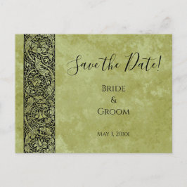 ヴィクトリア調フラワーモチーフのヴィンテージな結婚式用「Save the Date」 ポストカード